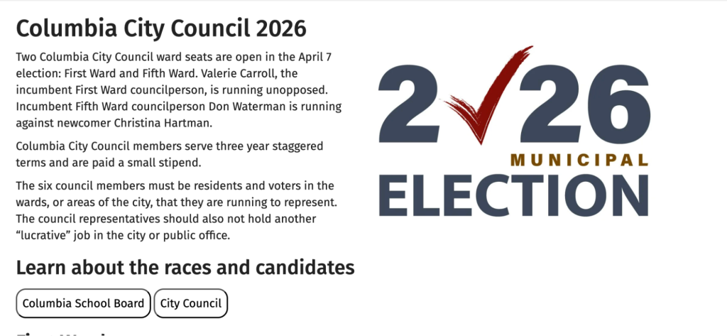 An example of the introduction to the Columbia City Council voters guide.