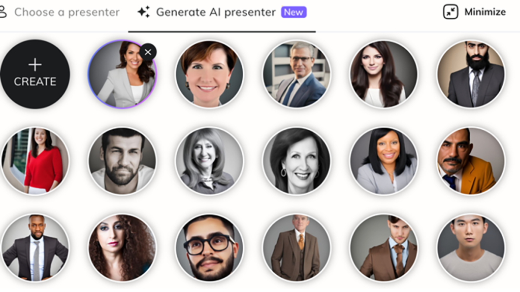 Thumbnails of AI-generated news presenters