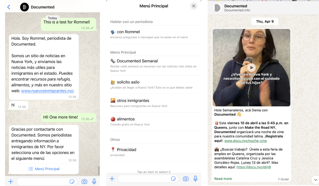 Examples of how Documented community correspondents Rommel H. Ojeda and Denia Pérez have been using WhatsApp