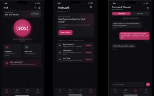 Three screenshots from the J-SOS app