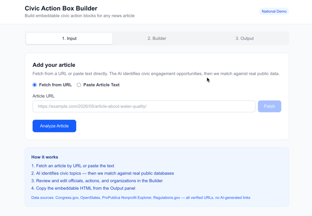 Screenshot of Civic Action Box Builder