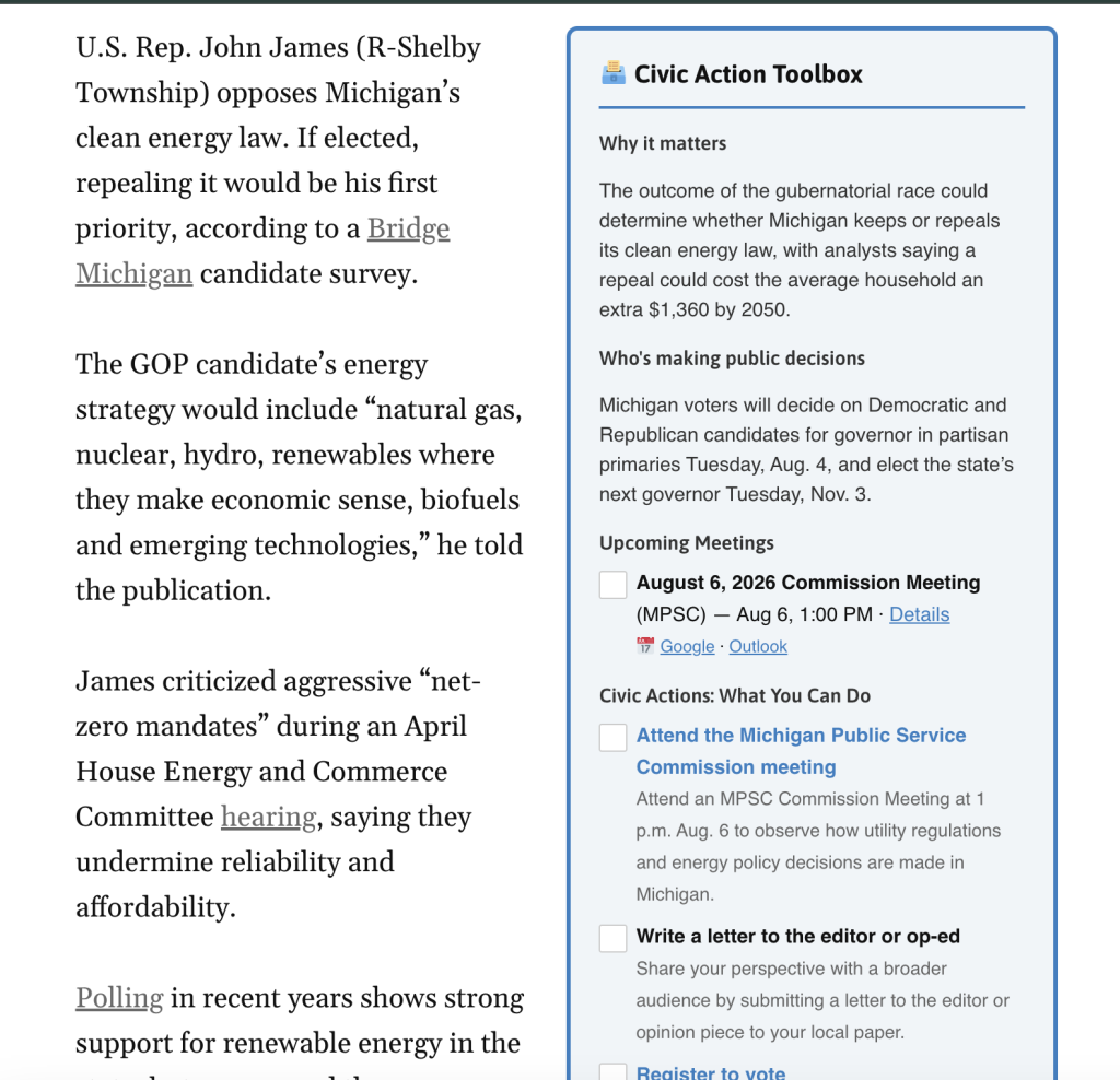 Screenshot from Civic Action Toolbox story