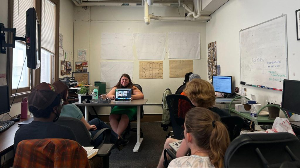 Editor-in-Chief Annemarie Cuccia leads a meeting with interns at Street Sense Media’s headquarters in D.C. Photo: Madi Koesler | Street Sense Media