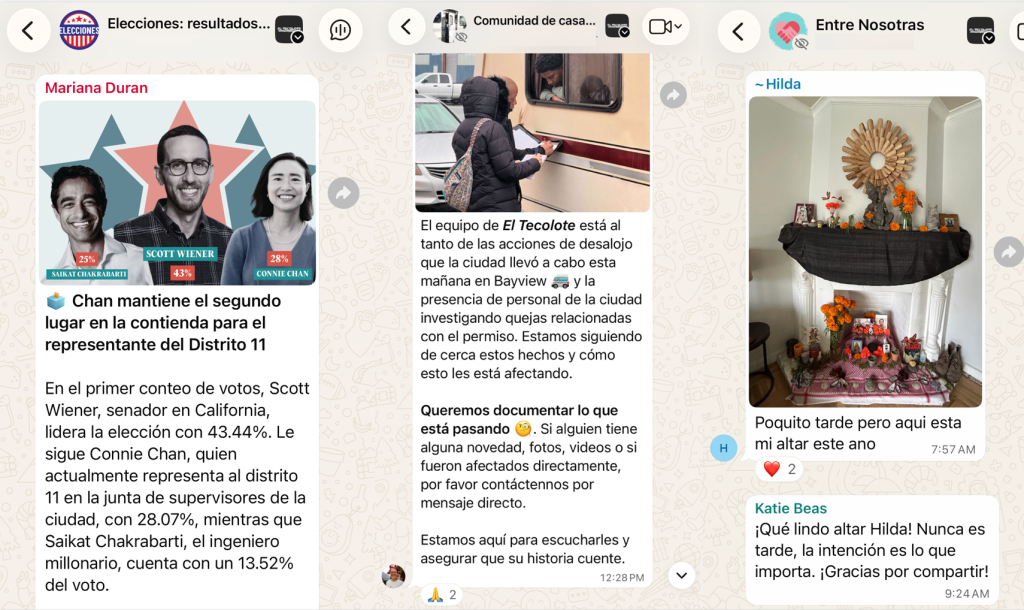 El Tecolote uses WhatsApp groups for specific communities and interests, including a pop-up group chat for California’s 2026 primary election, a chat just for RV residents navigating shifting policy in San Francisco, and Entre Nosotras, a health and wellness group chat for Latina women.
